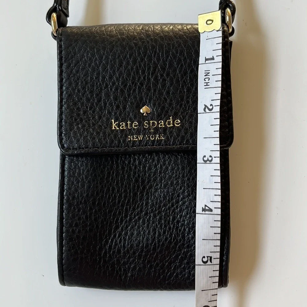 Kate Spade Phone Crossbody‎ Bag Womens Small Black Pebbled Leather Gold Logo